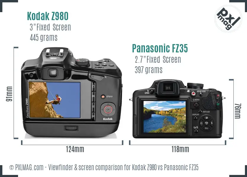 Kodak Z980 vs Panasonic FZ35 Screen and Viewfinder comparison