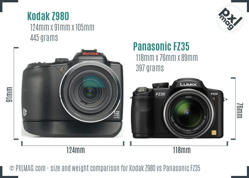 Kodak Z980 vs Panasonic FZ35 size comparison