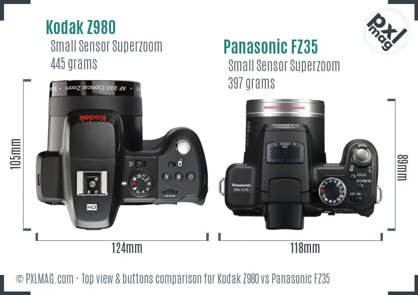 Kodak Z980 vs Panasonic FZ35 top view buttons comparison