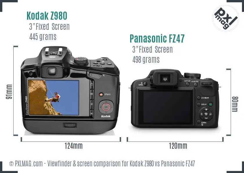 Kodak Z980 vs Panasonic FZ47 Screen and Viewfinder comparison