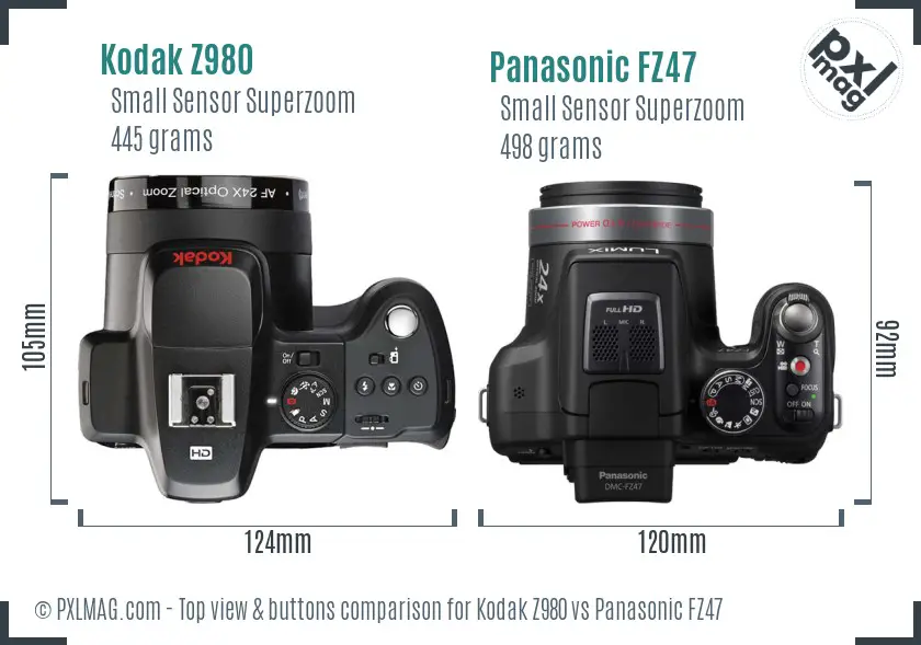 Kodak Z980 vs Panasonic FZ47 top view buttons comparison