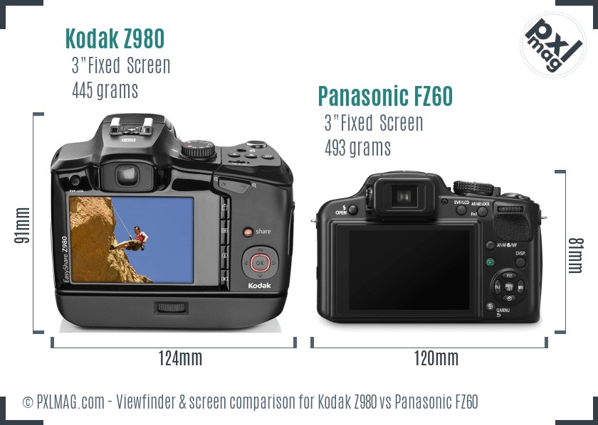 Kodak Z980 vs Panasonic FZ60 Screen and Viewfinder comparison