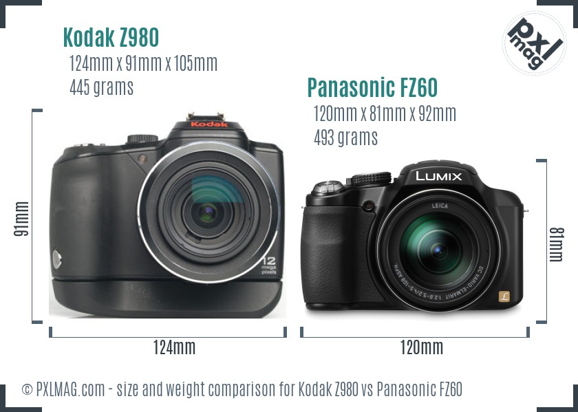 Kodak Z980 vs Panasonic FZ60 size comparison