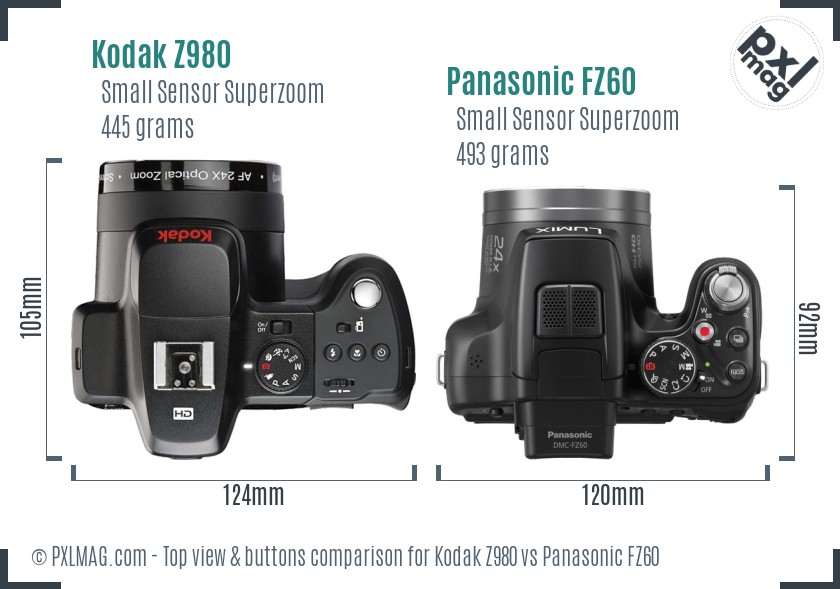Kodak Z980 vs Panasonic FZ60 top view buttons comparison