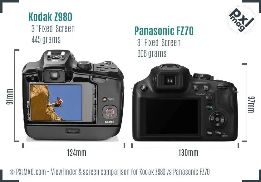 Kodak Z980 vs Panasonic FZ70 Screen and Viewfinder comparison