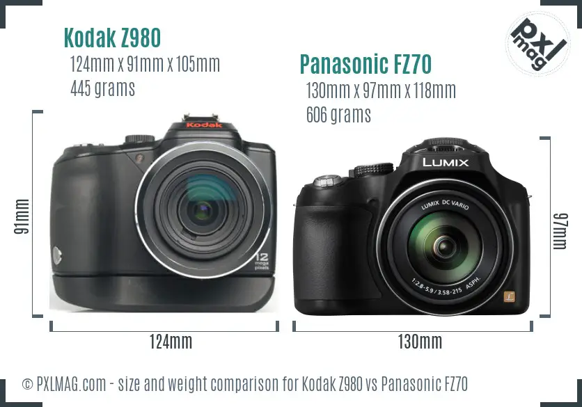 Kodak Z980 vs Panasonic FZ70 size comparison