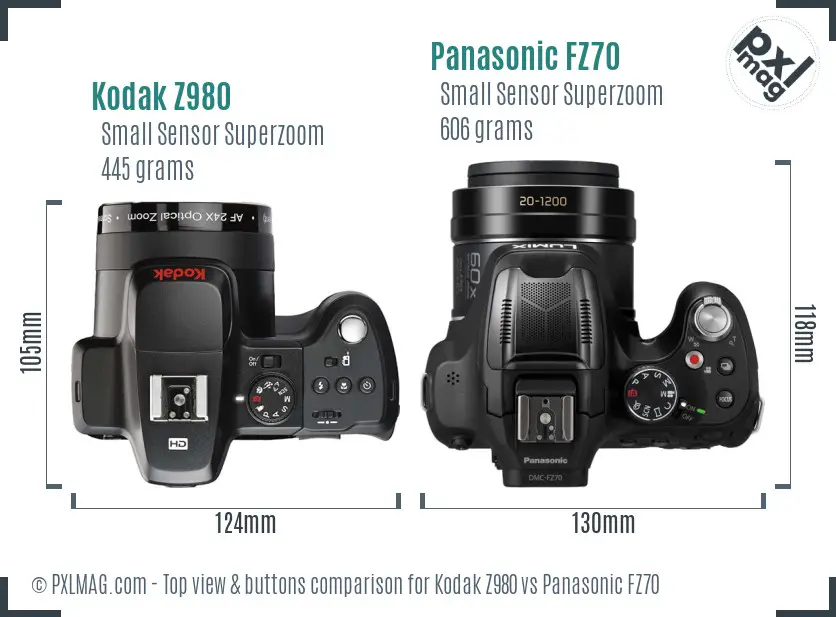 Kodak Z980 vs Panasonic FZ70 top view buttons comparison
