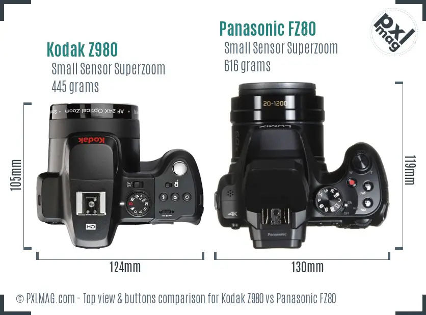 Kodak Z980 vs Panasonic FZ80 top view buttons comparison Kodak Z980 vs Panasonic FZ80 top view buttons comparison