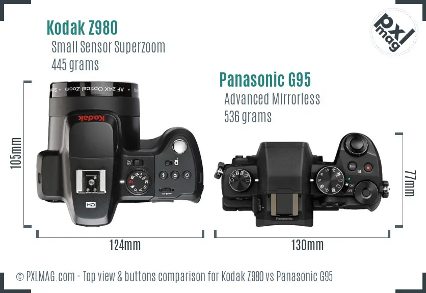 Kodak Z980 vs Panasonic G95 top view buttons comparison Kodak Z980 vs Panasonic G95 top view buttons comparison