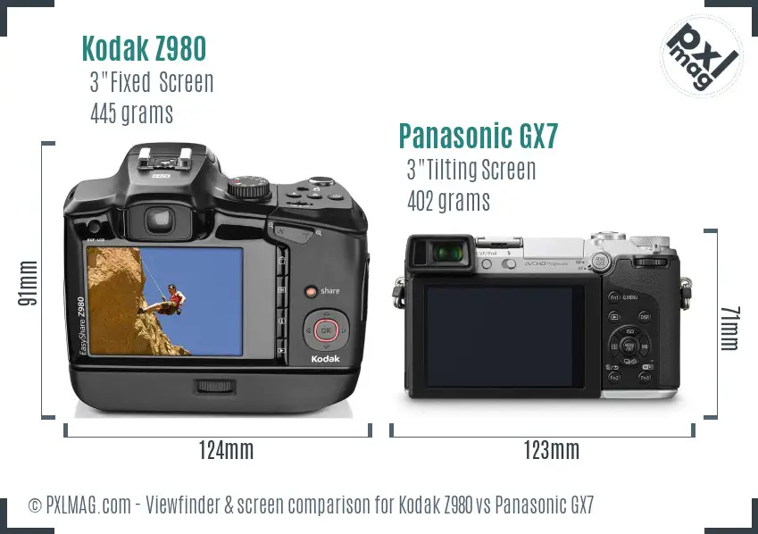 Kodak Z980 vs Panasonic GX7 Screen and Viewfinder comparison