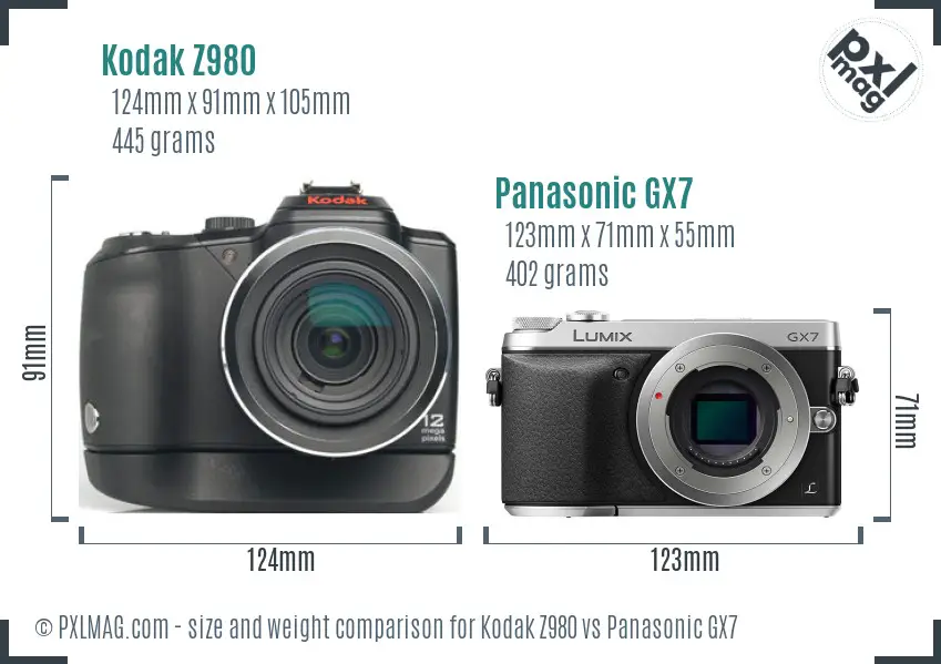 Kodak Z980 vs Panasonic GX7 size comparison