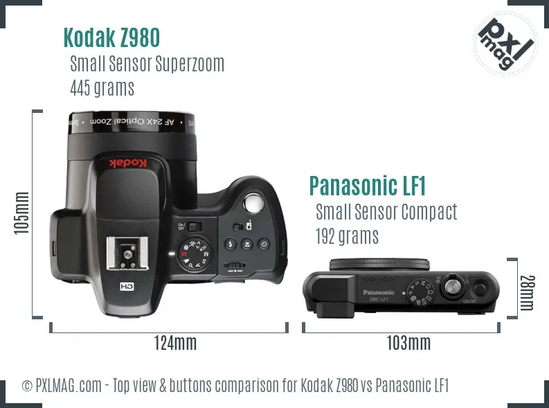 Kodak Z980 vs Panasonic LF1 top view buttons comparison