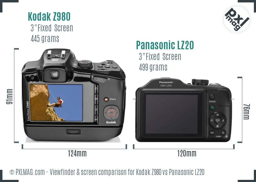 Kodak Z980 vs Panasonic LZ20 Screen and Viewfinder comparison