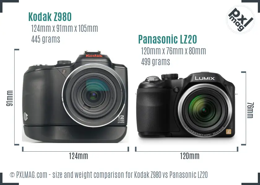 Kodak Z980 vs Panasonic LZ20 size comparison