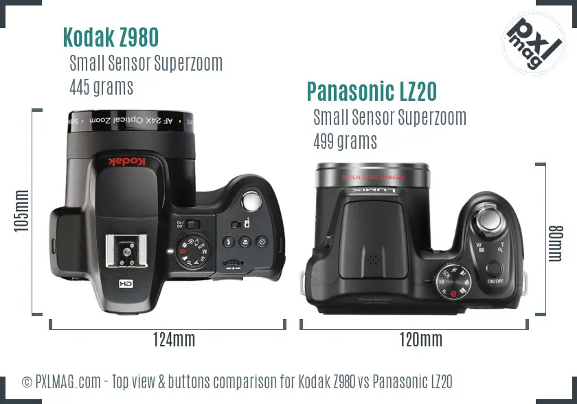 Kodak Z980 vs Panasonic LZ20 top view buttons comparison