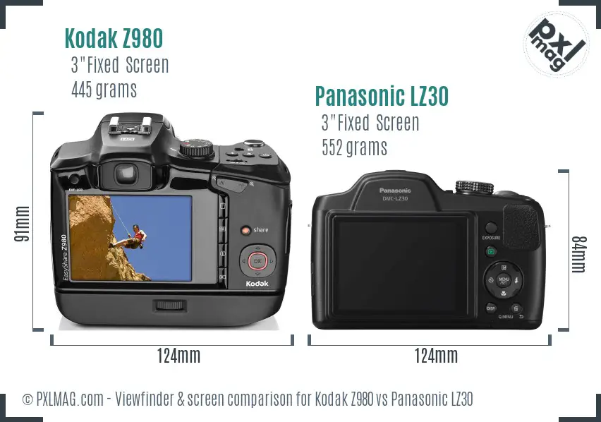 Kodak Z980 vs Panasonic LZ30 Screen and Viewfinder comparison