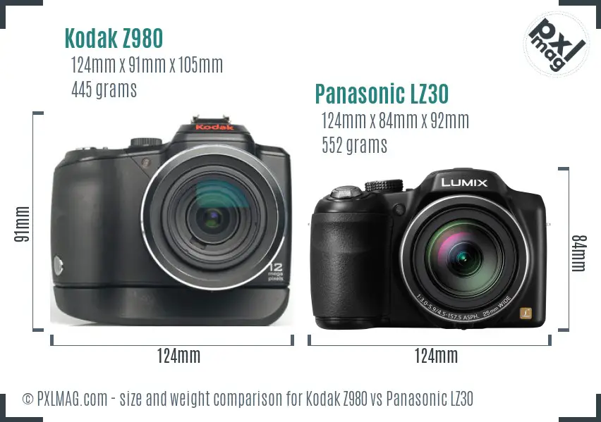Kodak Z980 vs Panasonic LZ30 size comparison