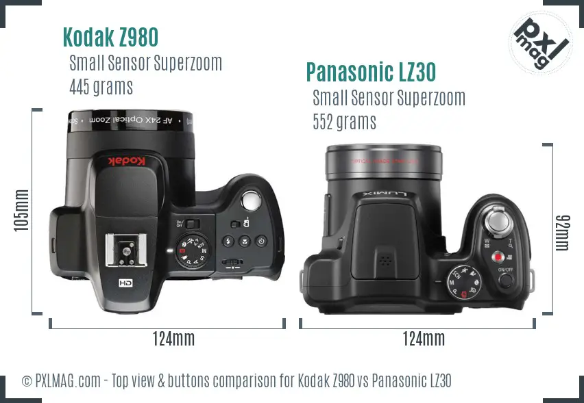 Kodak Z980 vs Panasonic LZ30 top view buttons comparison