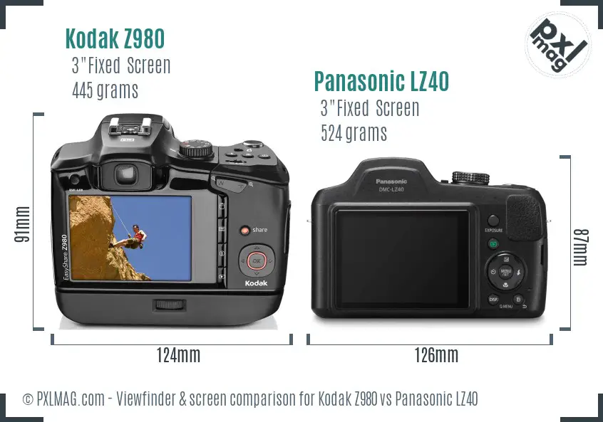 Kodak Z980 vs Panasonic LZ40 Screen and Viewfinder comparison
