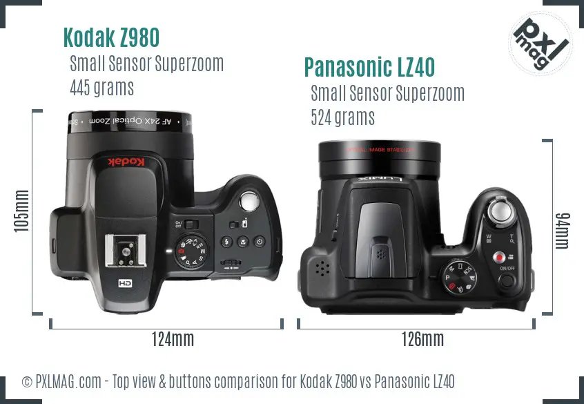 Kodak Z980 vs Panasonic LZ40 top view buttons comparison