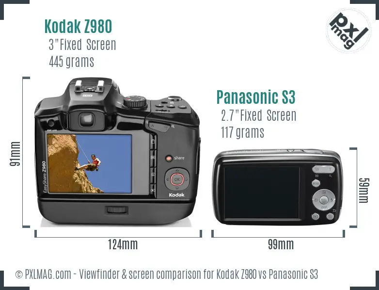 Kodak Z980 vs Panasonic S3 Screen and Viewfinder comparison