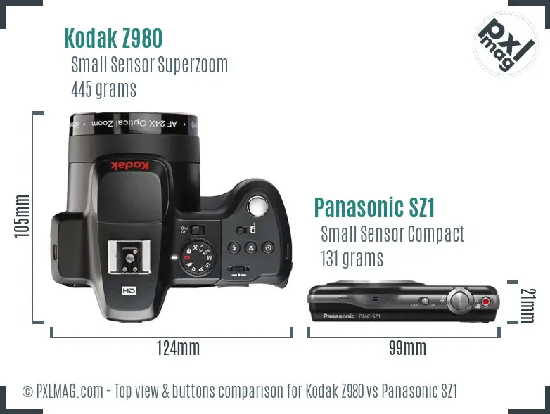 Kodak Z980 vs Panasonic SZ1 top view buttons comparison Kodak Z980 vs Panasonic SZ1 top view buttons comparison