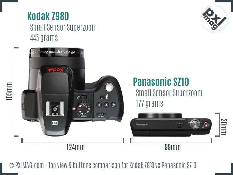 Kodak Z980 vs Panasonic SZ10 top view buttons comparison