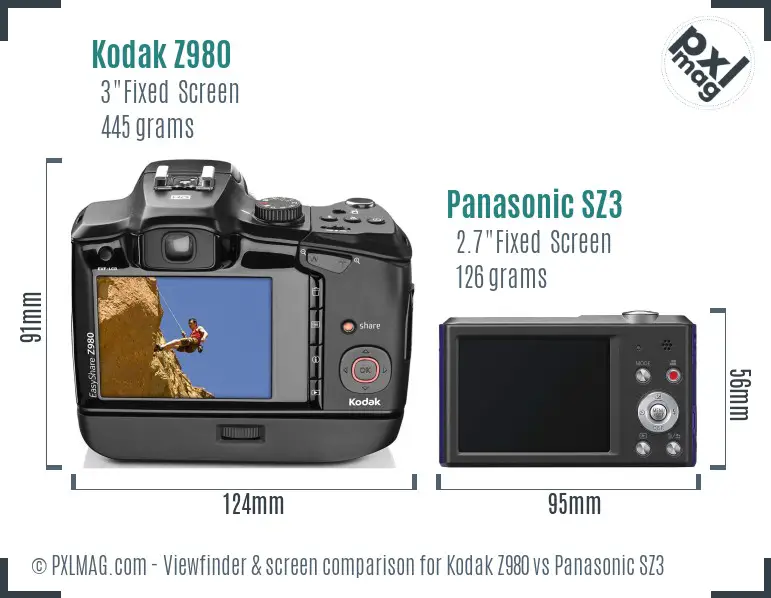 Kodak Z980 vs Panasonic SZ3 Screen and Viewfinder comparison