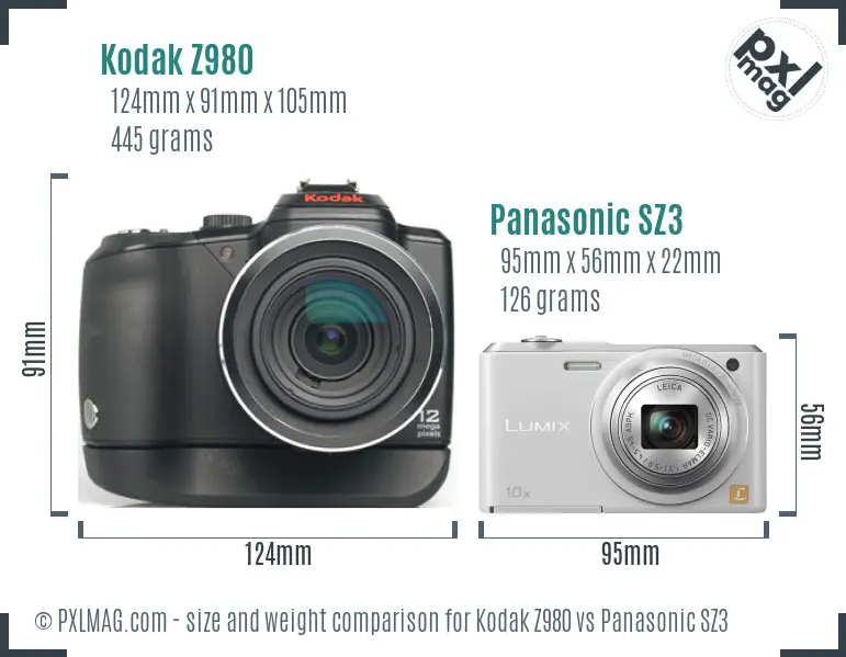 Kodak Z980 vs Panasonic SZ3 size comparison