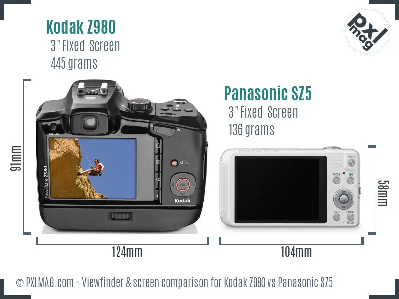 Kodak Z980 vs Panasonic SZ5 Screen and Viewfinder comparison