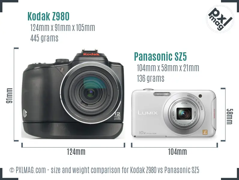 Kodak Z980 vs Panasonic SZ5 size comparison