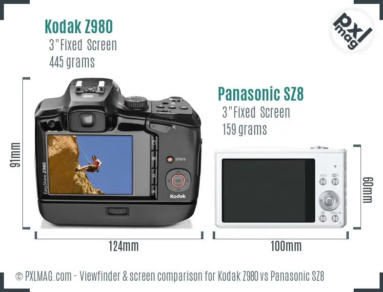 Kodak Z980 vs Panasonic SZ8 Screen and Viewfinder comparison