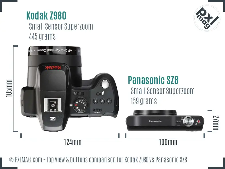 Kodak Z980 vs Panasonic SZ8 top view buttons comparison
