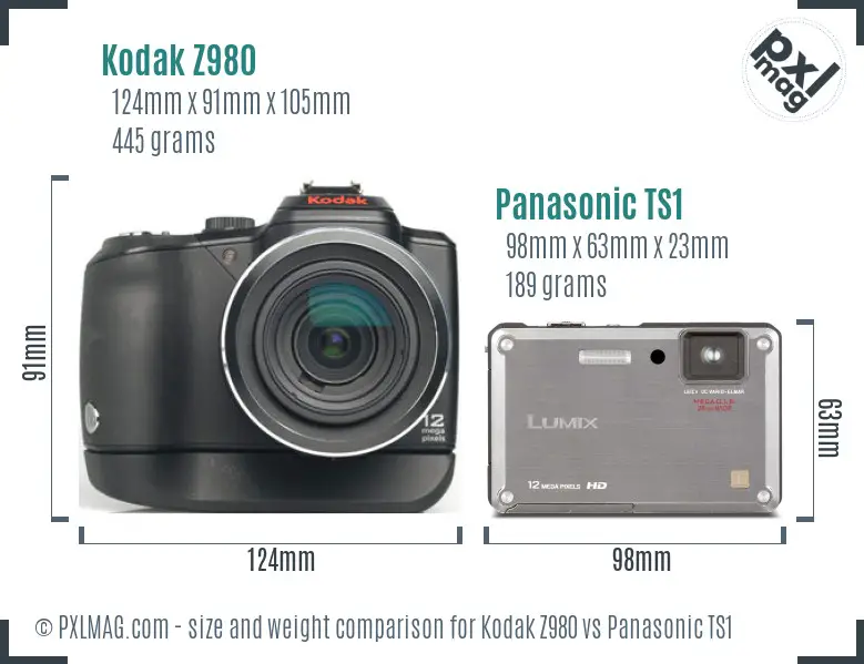 Kodak Z980 vs Panasonic TS1 size comparison