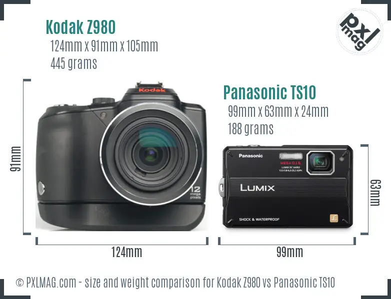 Kodak Z980 vs Panasonic TS10 size comparison