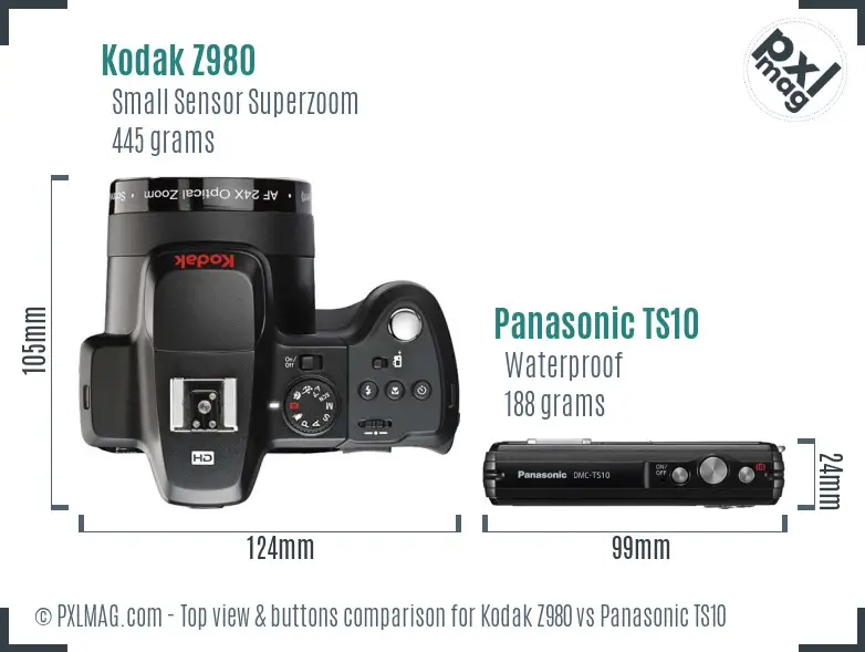 Kodak Z980 vs Panasonic TS10 top view buttons comparison
