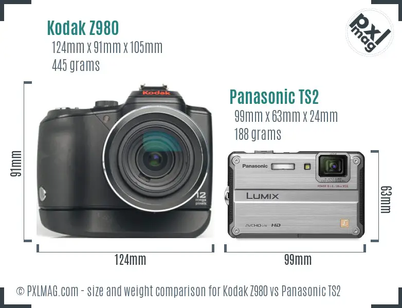 Kodak Z980 vs Panasonic TS2 size comparison