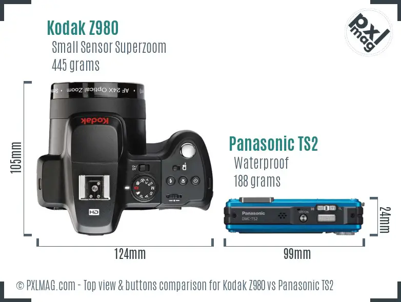 Kodak Z980 vs Panasonic TS2 top view buttons comparison