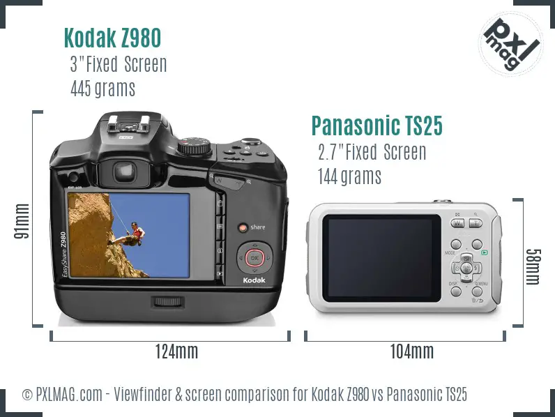 Kodak Z980 vs Panasonic TS25 Screen and Viewfinder comparison