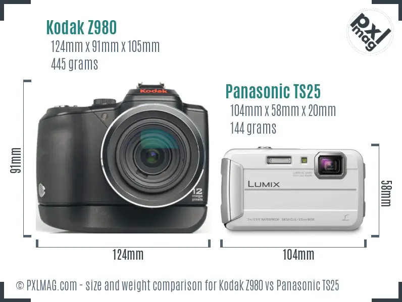 Kodak Z980 vs Panasonic TS25 size comparison