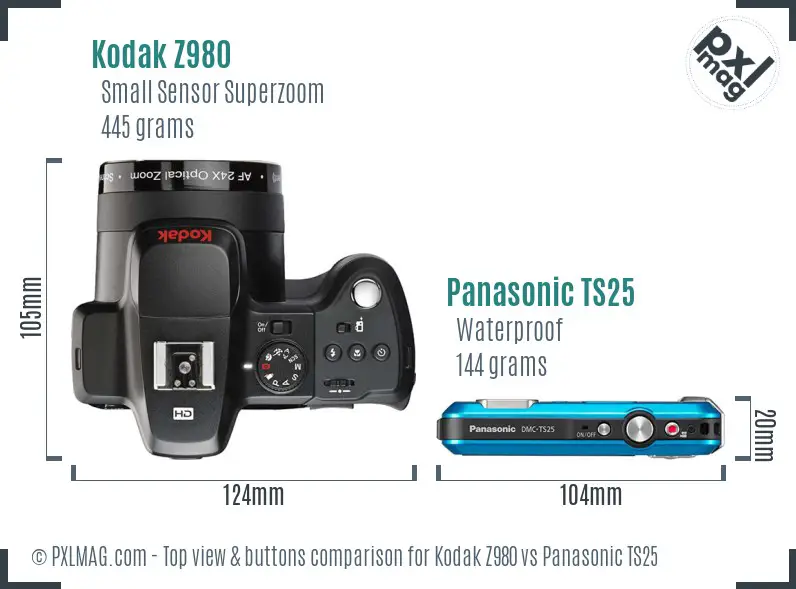 Kodak Z980 vs Panasonic TS25 top view buttons comparison