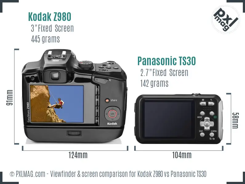 Kodak Z980 vs Panasonic TS30 Screen and Viewfinder comparison