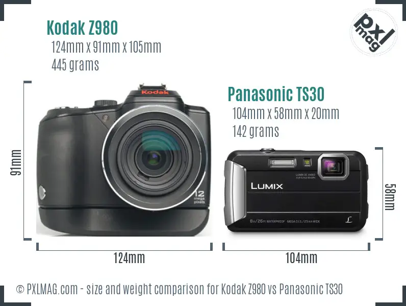 Kodak Z980 vs Panasonic TS30 size comparison