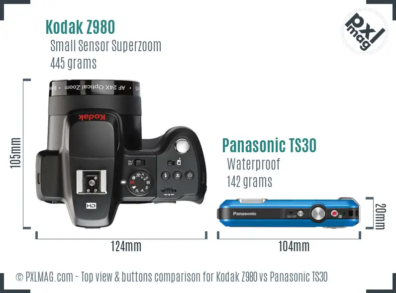 Kodak Z980 vs Panasonic TS30 top view buttons comparison
