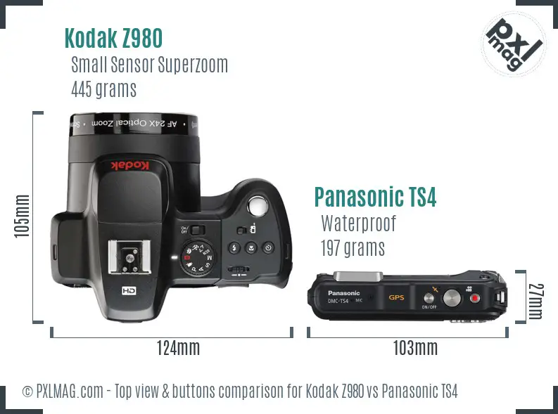 Kodak Z980 vs Panasonic TS4 top view buttons comparison Kodak Z980 vs Panasonic TS4 top view buttons comparison