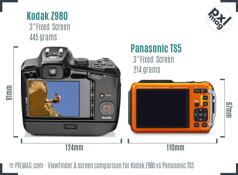 Kodak Z980 vs Panasonic TS5 Screen and Viewfinder comparison