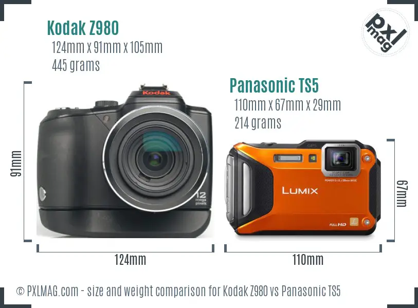 Kodak Z980 vs Panasonic TS5 size comparison