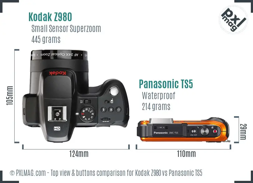 Kodak Z980 vs Panasonic TS5 top view buttons comparison