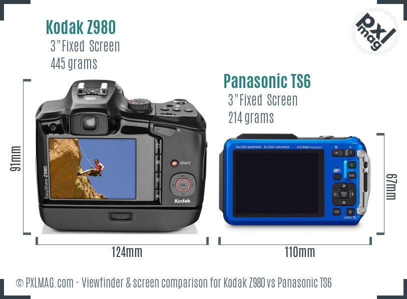 Kodak Z980 vs Panasonic TS6 Screen and Viewfinder comparison