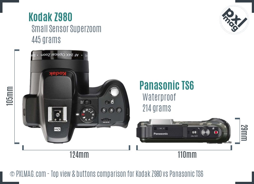 Kodak Z980 vs Panasonic TS6 top view buttons comparison